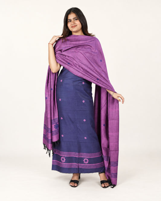 HANDWOVEN PURPLE & NAVY BLUE ERI SILK SUIT SET
