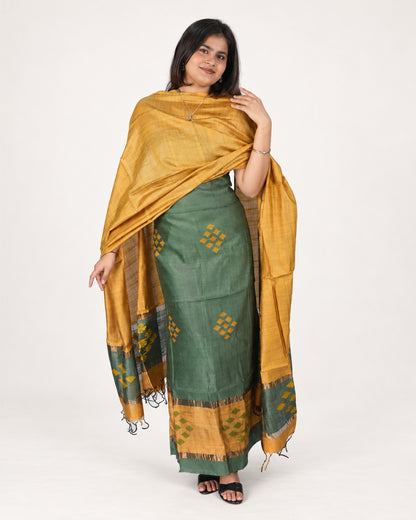 HANDWOVEN MUSTARD & OLIVE GREEN ERI SILK SUIT SET