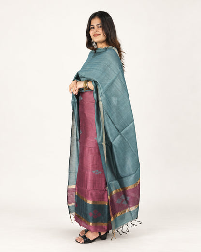 HANDWOVEN TEAL & MAUVE ERI SILK SUIT SET