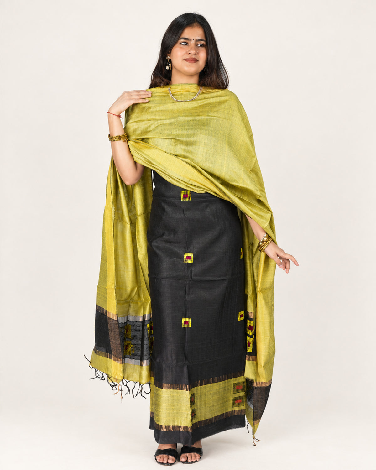 HANDWOVEN LIME GREEN ERI SILK SUIT SET