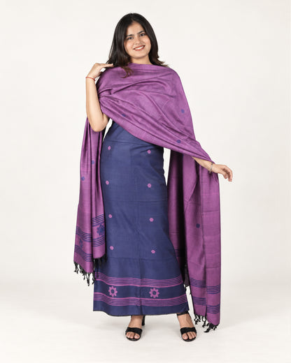 HANDWOVEN PURPLE & NAVY BLUE ERI SILK SUIT SET