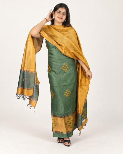 HANDWOVEN MUSTARD & OLIVE GREEN ERI SILK SUIT SET