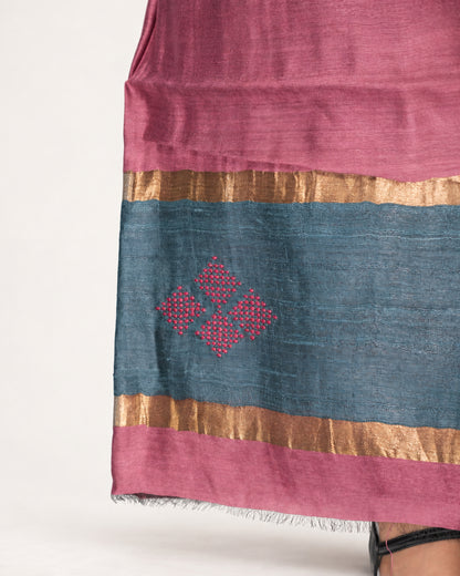 HANDWOVEN TEAL & MAUVE ERI SILK SUIT SET