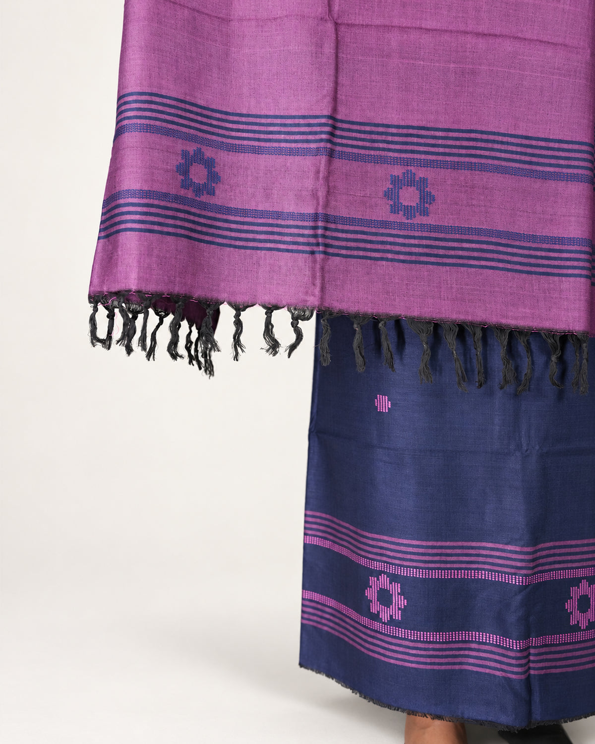 HANDWOVEN PURPLE & NAVY BLUE ERI SILK SUIT SET