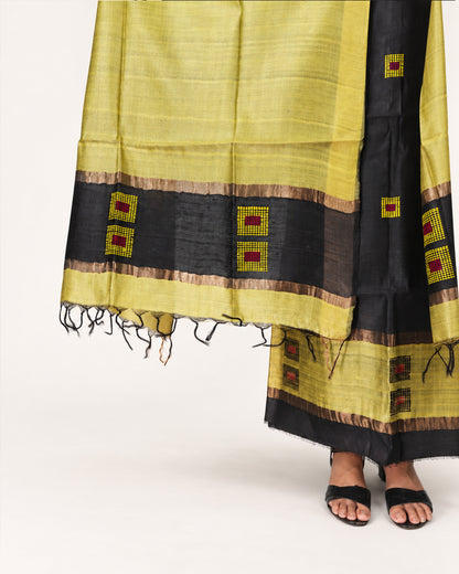 HANDWOVEN LIME GREEN ERI SILK SUIT SET