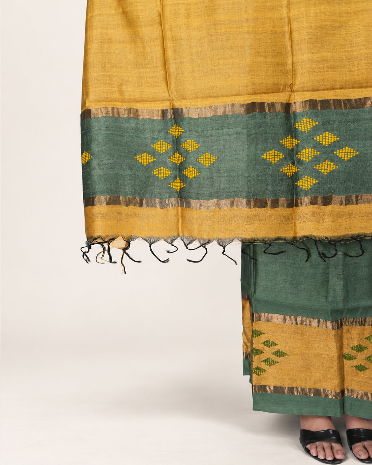 HANDWOVEN MUSTARD & OLIVE GREEN ERI SILK SUIT SET