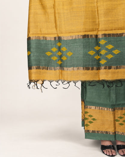 HANDWOVEN MUSTARD & OLIVE GREEN ERI SILK SUIT SET