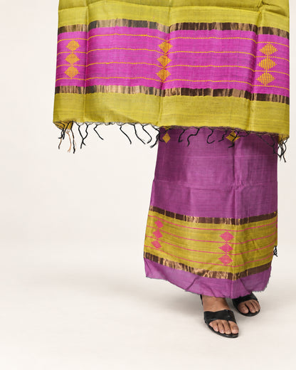 HANDWOVEN LIME GREEN & MAGENTA ERI SILK SUIT SET