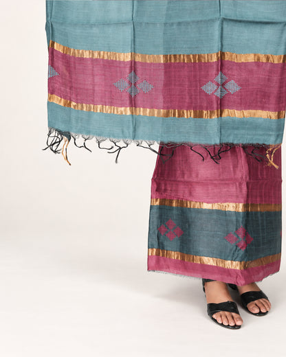 HANDWOVEN TEAL & MAUVE ERI SILK SUIT SET