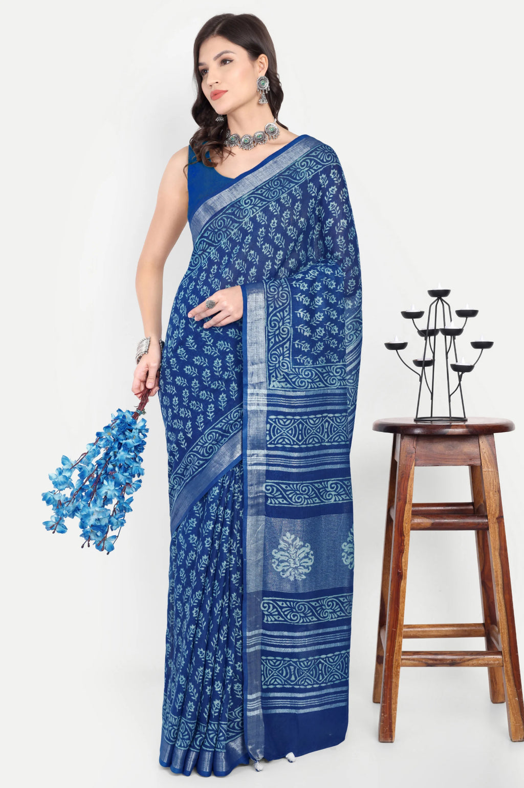 INDIGO BLUE BLOCK PRINT SAREE - Block Print