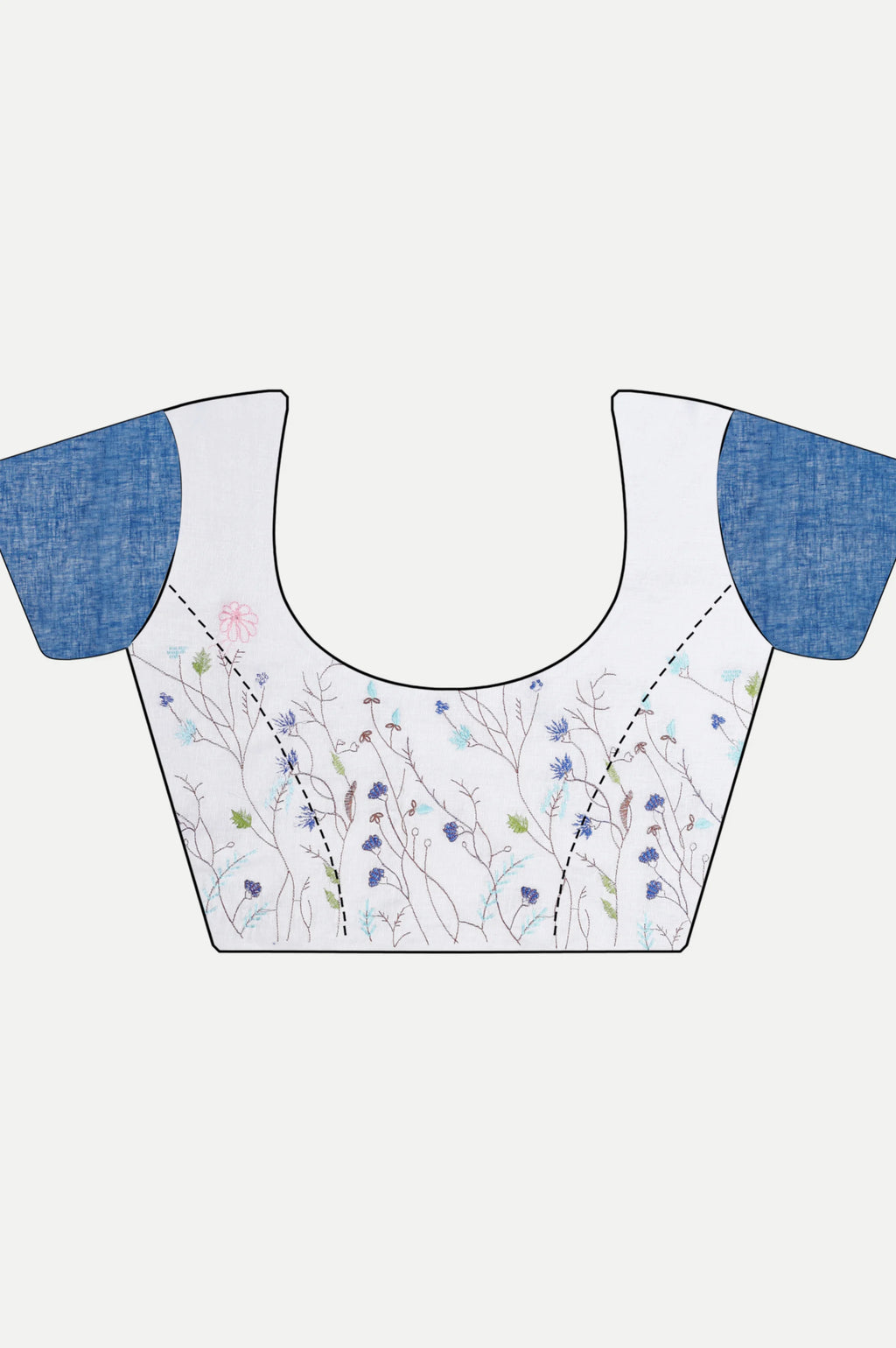 INDIGO WHITE LINEN SAREE - Embroidery