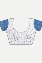 INDIGO WHITE LINEN SAREE - Embroidery