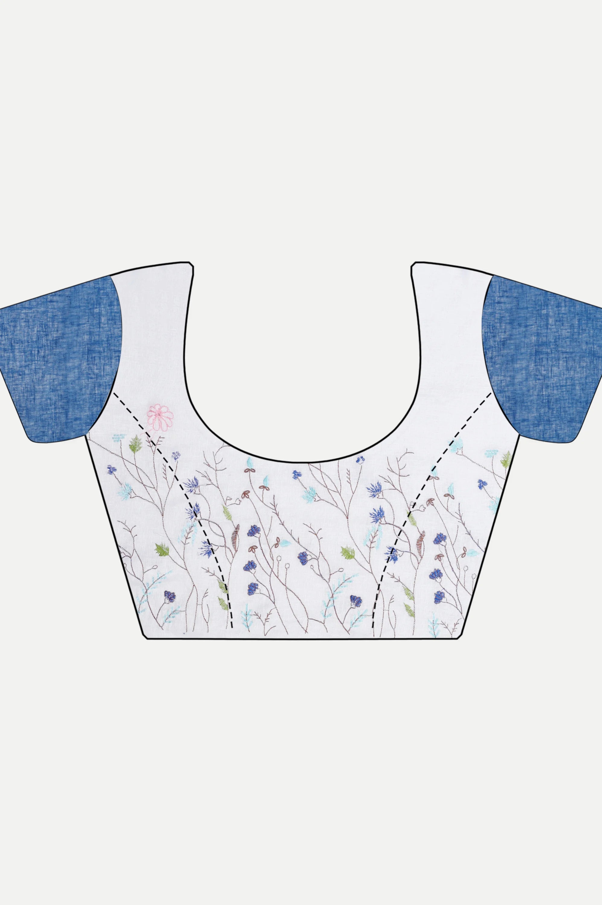 INDIGO WHITE LINEN SAREE - Embroidery