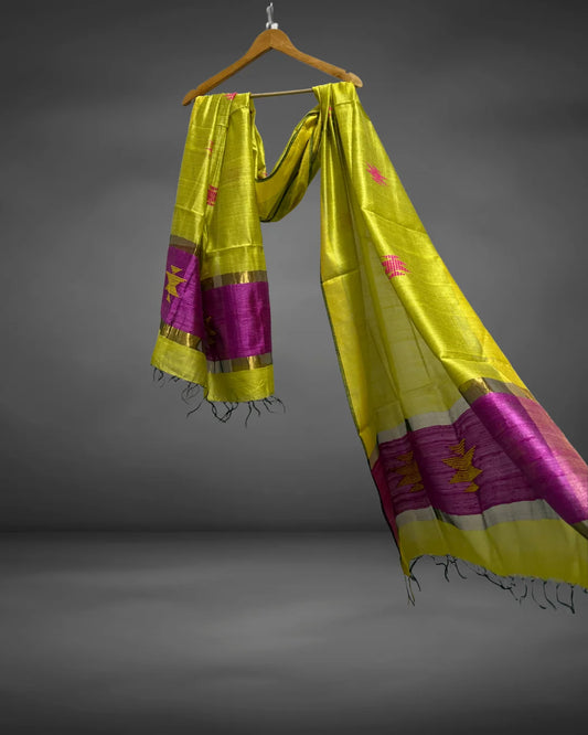 LIME GREEN SILK DUPATTA - Hand - woven