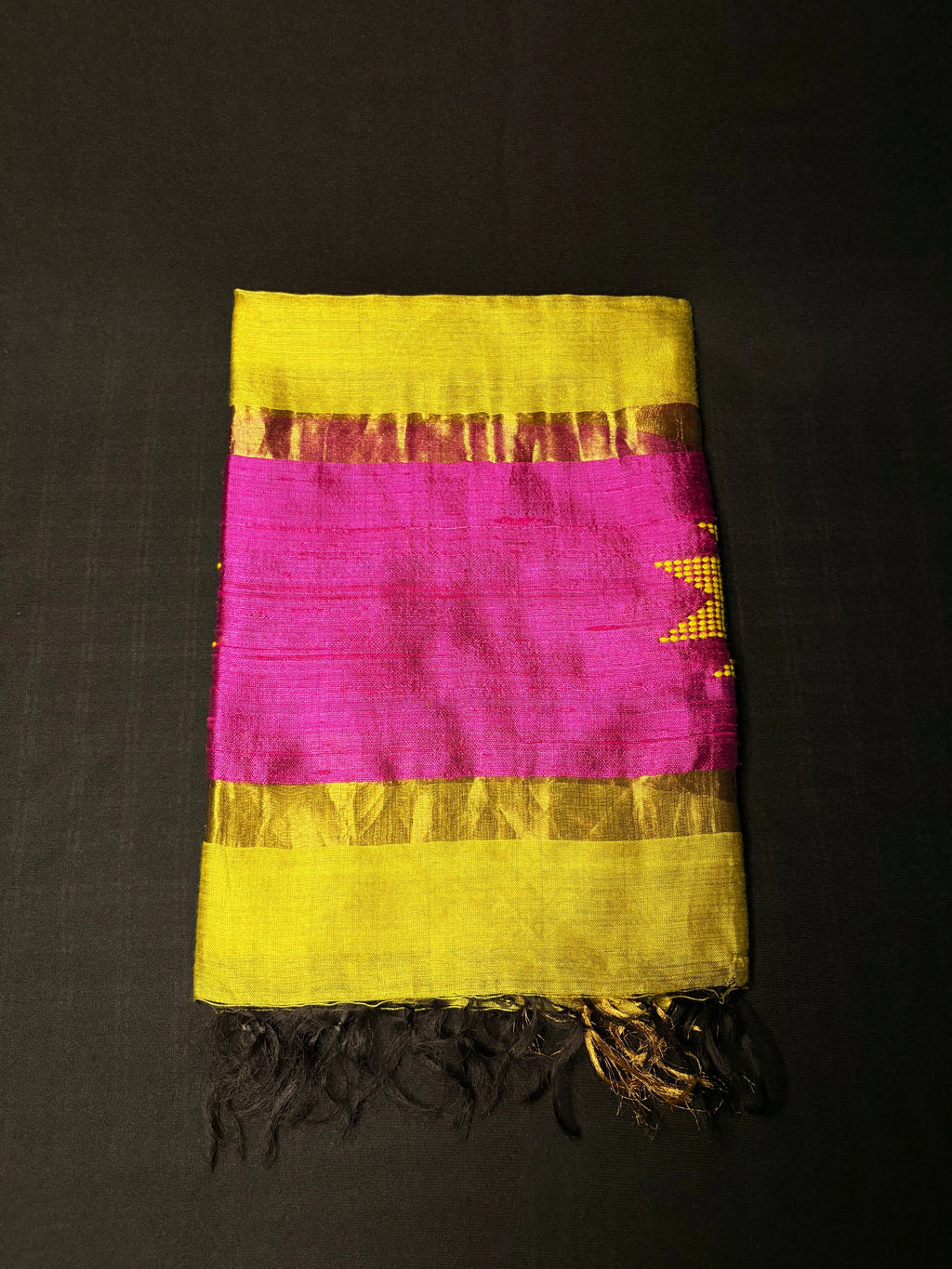 LIME GREEN SILK DUPATTA - Hand - woven