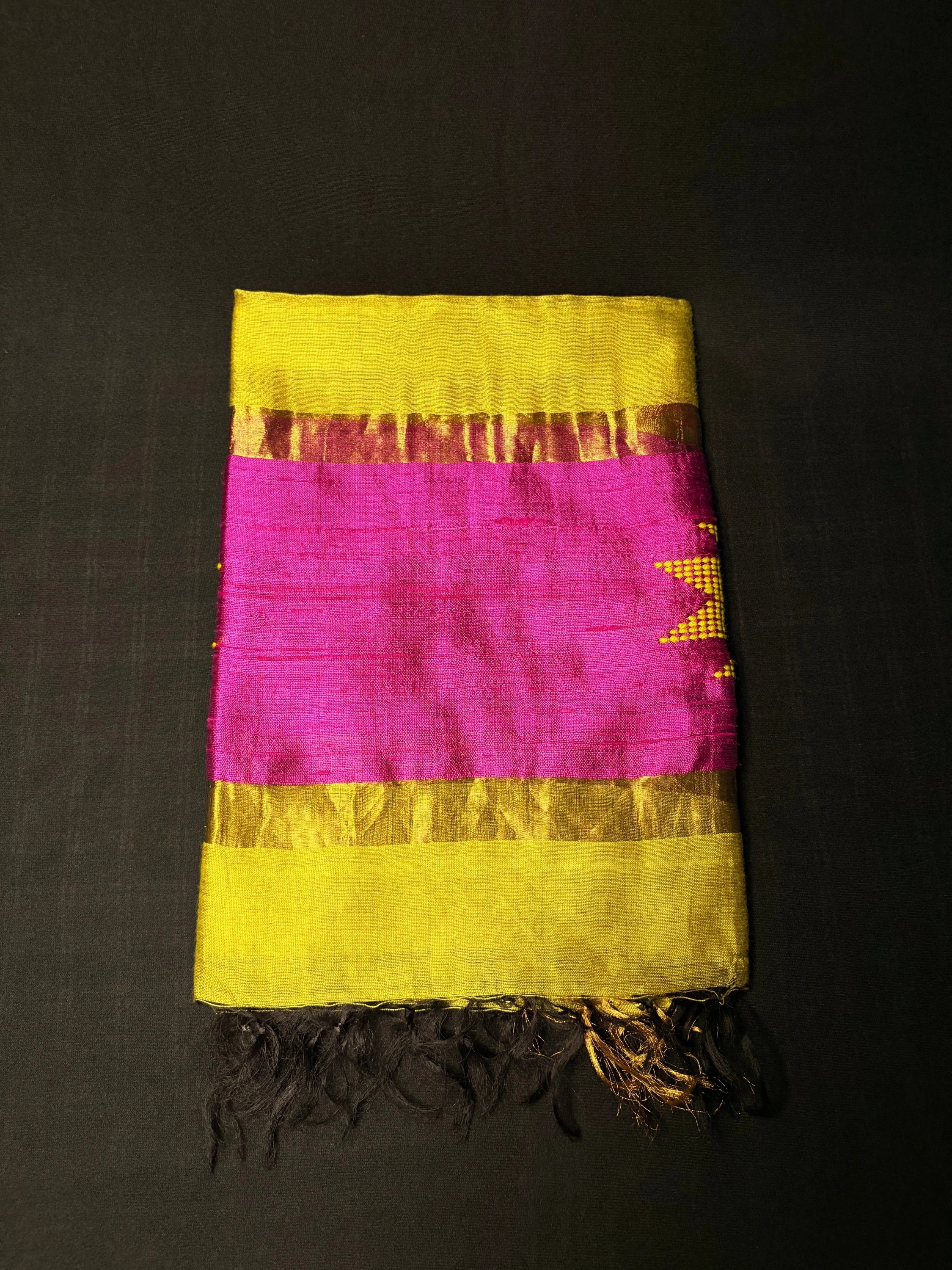LIME GREEN SILK DUPATTA - Hand - woven