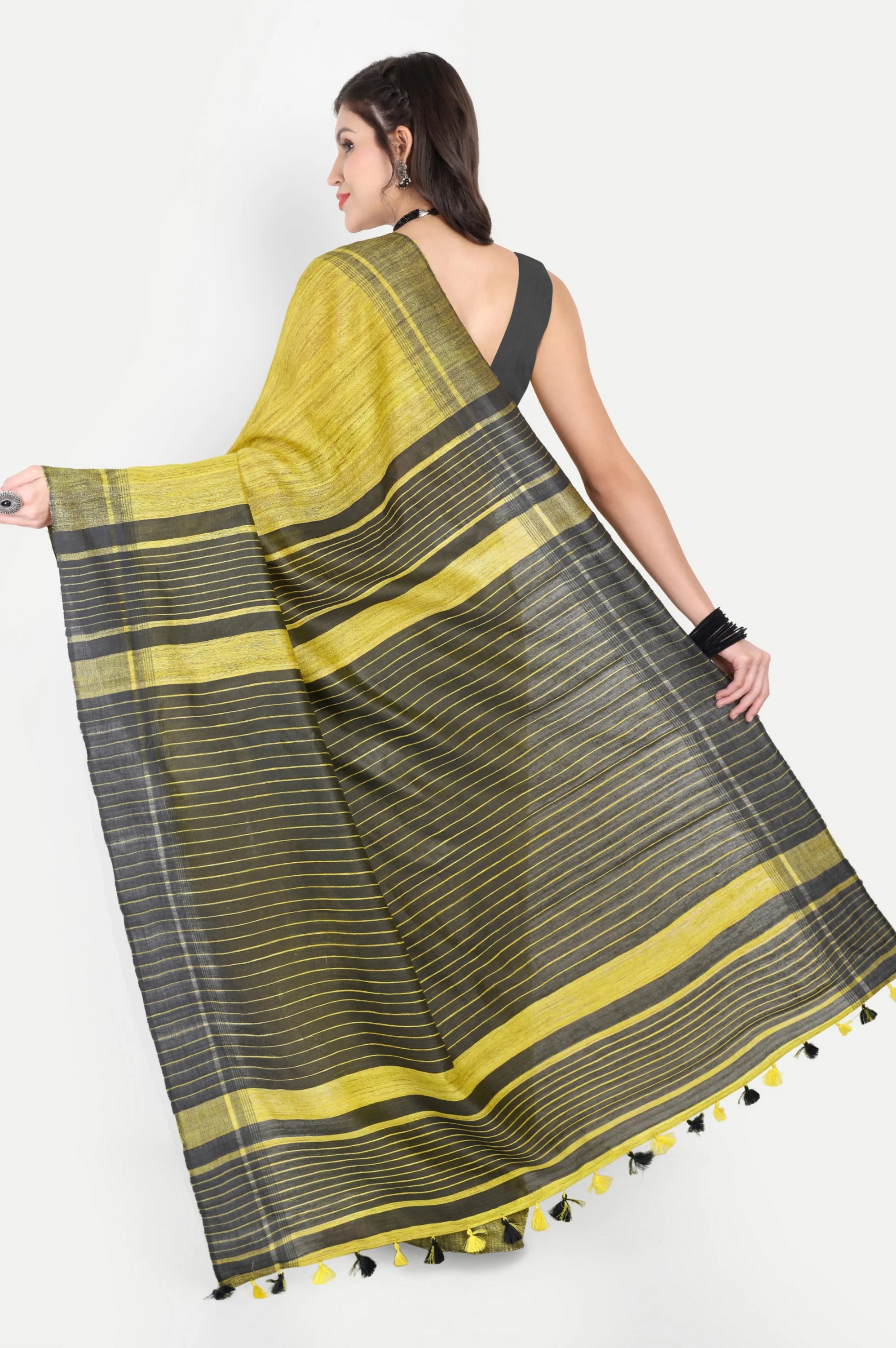 LIME YELLOW GHICHA SILK SAREE - Handloom