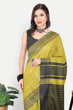 LIME YELLOW GHICHA SILK SAREE - Handloom