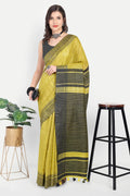 LIME YELLOW GHICHA SILK SAREE - Handloom