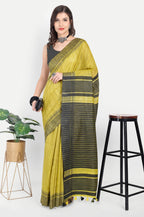 LIME YELLOW GHICHA SILK SAREE - Handloom