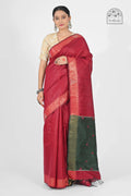 MAROON DUPION SILK SAREE WITH GREEN PALLU - Hand - woven