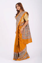 MUSTARD GHICHA SILK SAREE WITH MADHUBANI AANCHAL
