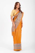 MUSTARD GHICHA SILK SAREE WITH MADHUBANI AANCHAL