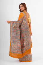 MUSTARD GHICHA SILK SAREE WITH MADHUBANI AANCHAL