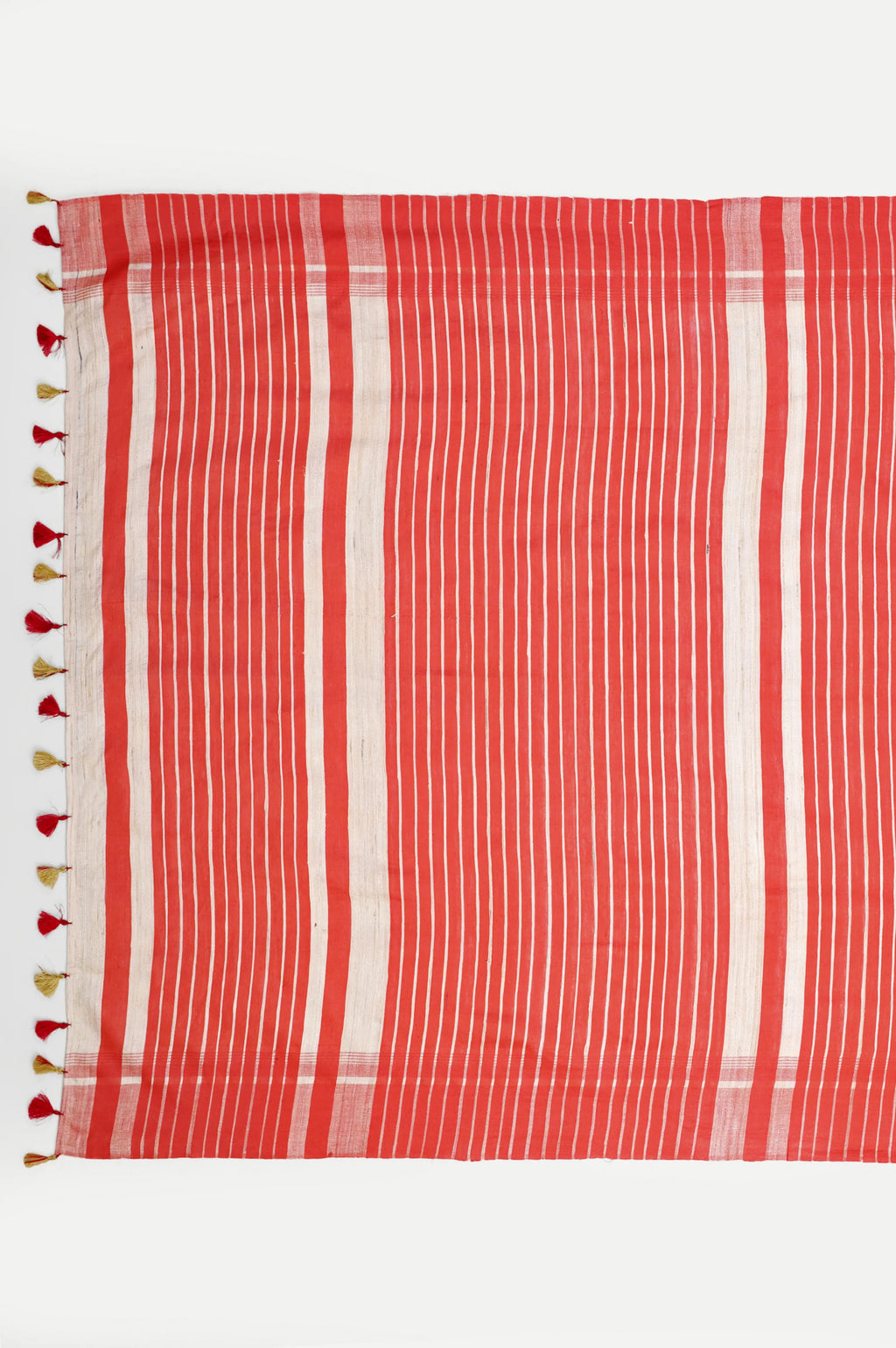 OFF-WHITE & RED GHICHA SILK SAREE - Handloom