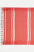 OFF-WHITE & RED GHICHA SILK SAREE - Handloom
