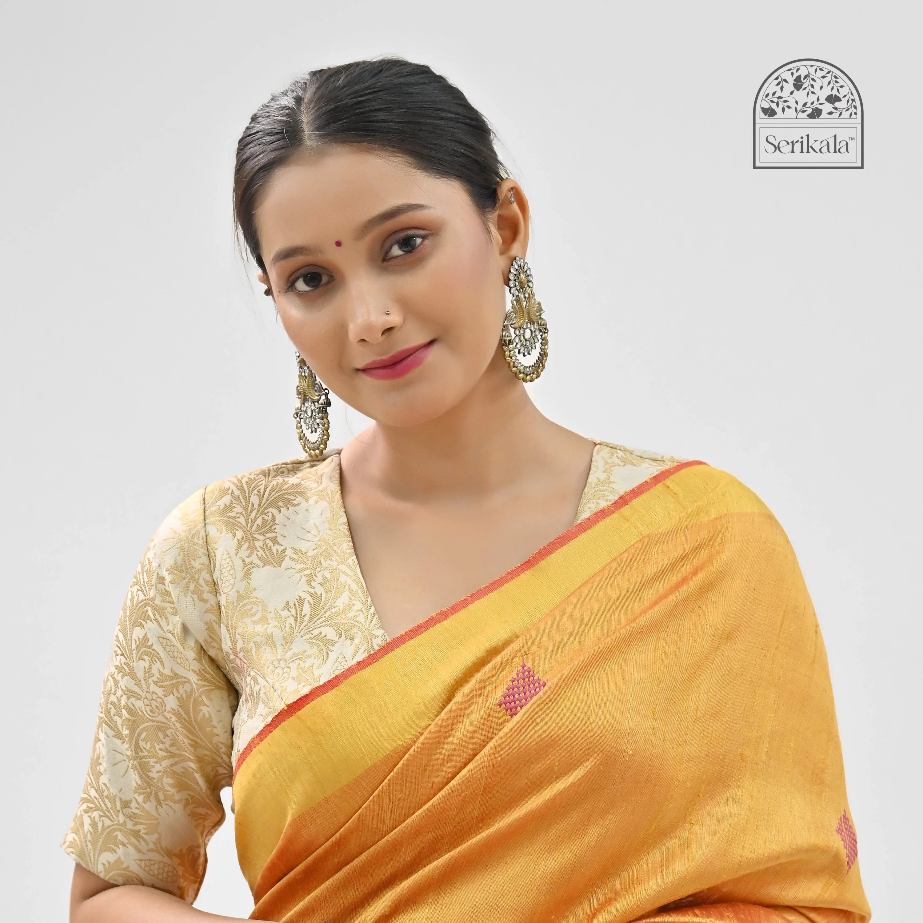 PEACH DUPION SILK SAREE WITH PINK PALLU
