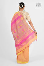 PEACH PINK ERI SILK SAREE - Hand - woven