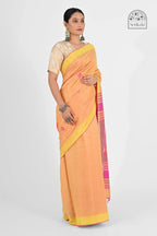 PEACH PINK ERI SILK SAREE - Hand - woven