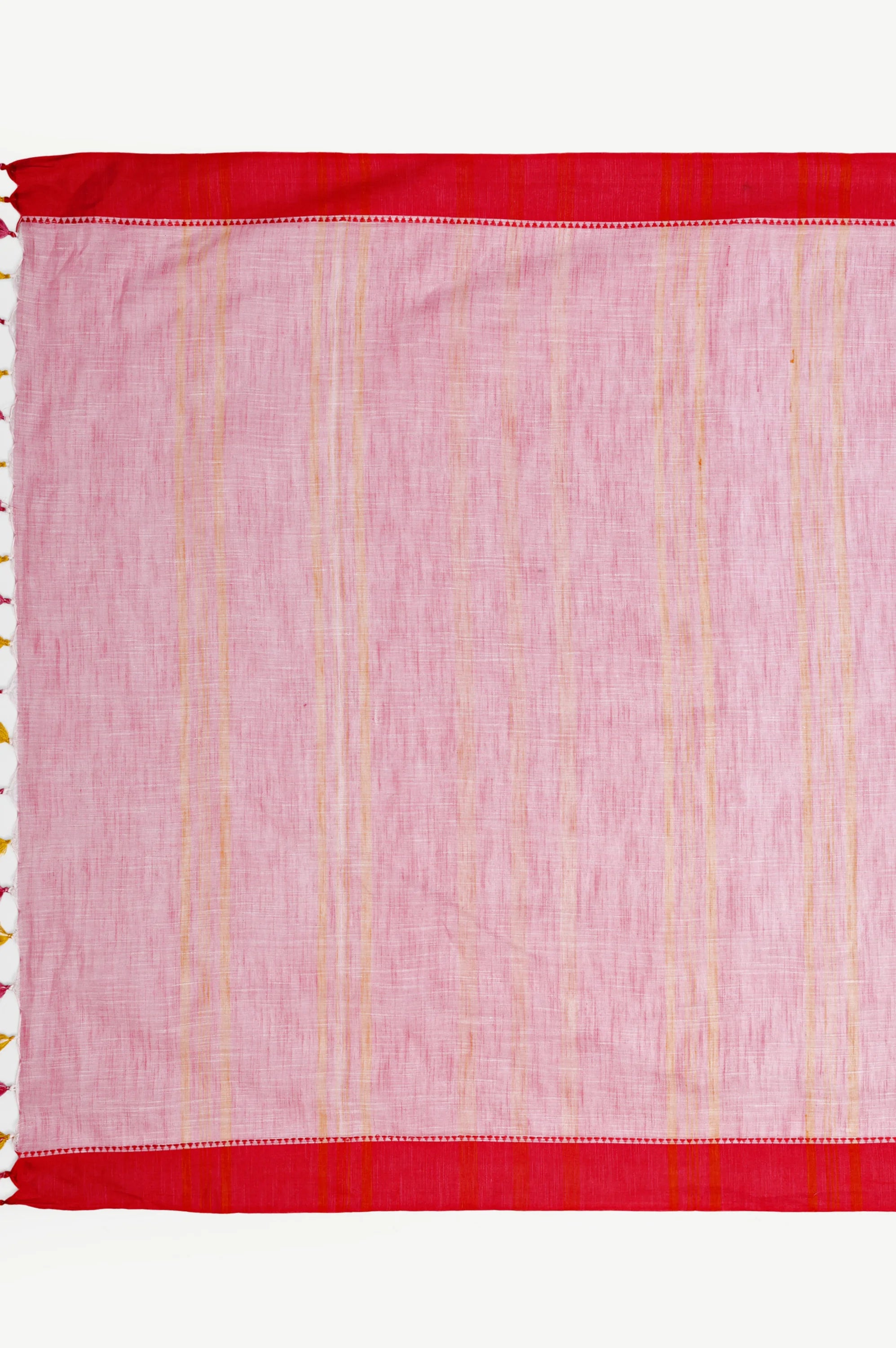 PINK & RED COTTON SLUB SAREE - Cotton