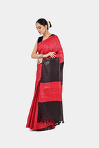 RED BLACK GHICHA SILK SAREE - Hand - woven