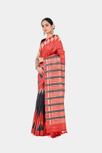 RED BLACK HANDLOOM SAREE - Hand - woven