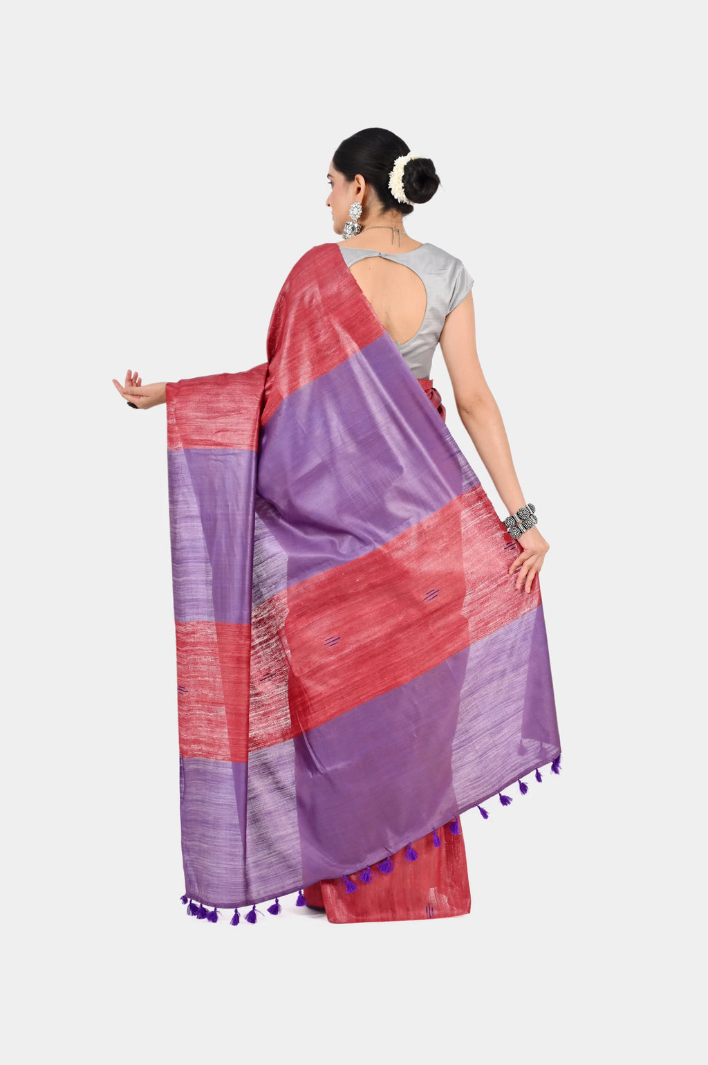 RED PURPLE GHICHA SILK SAREE - Hand - woven