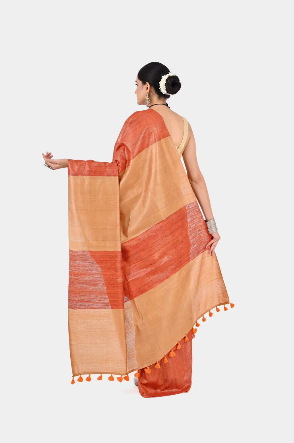 RUST ORANGE GHICHA SILK SAREE - Hand - woven