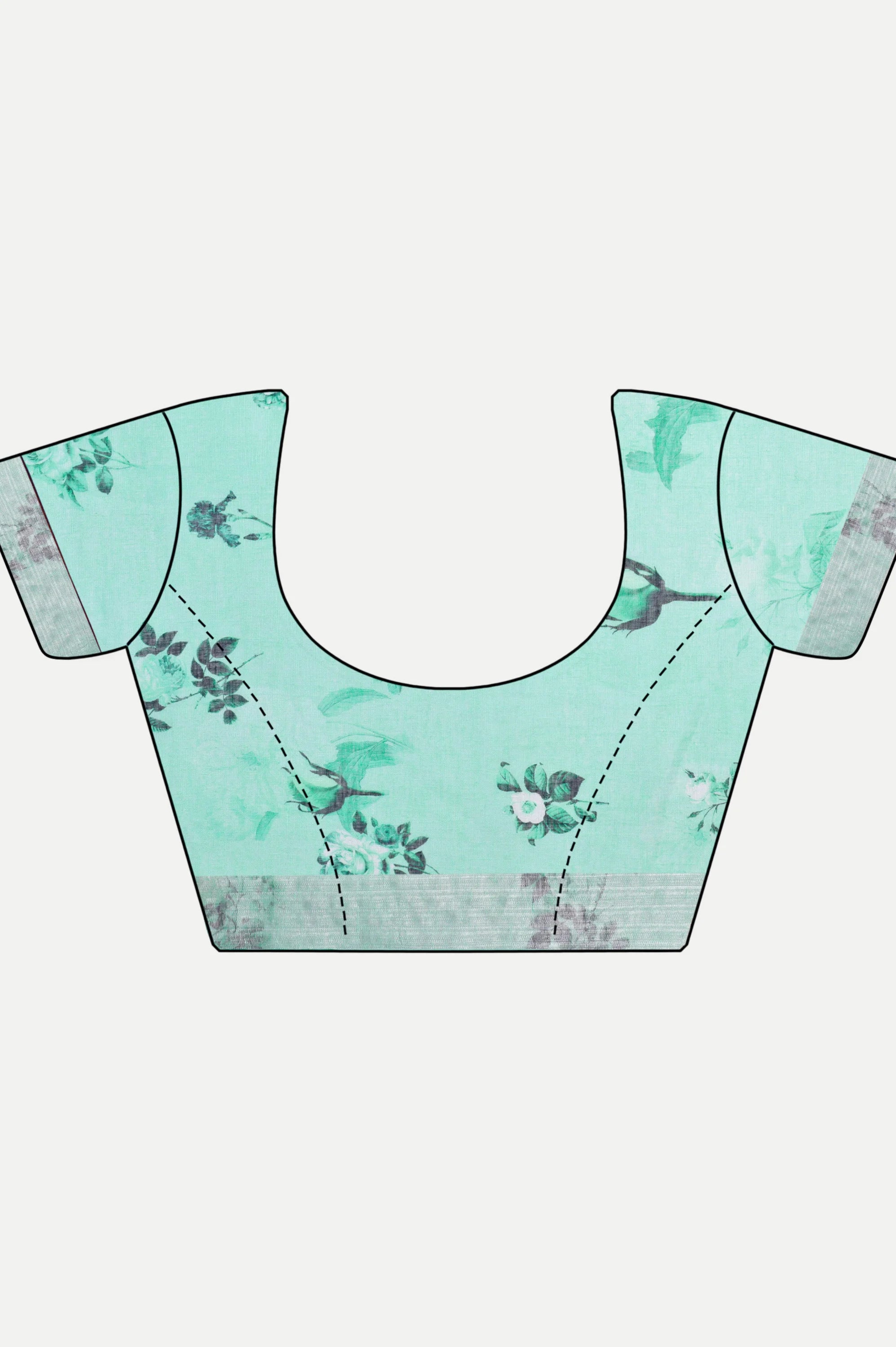 SEA GREEN FLORAL LINEN SAREE - Linen