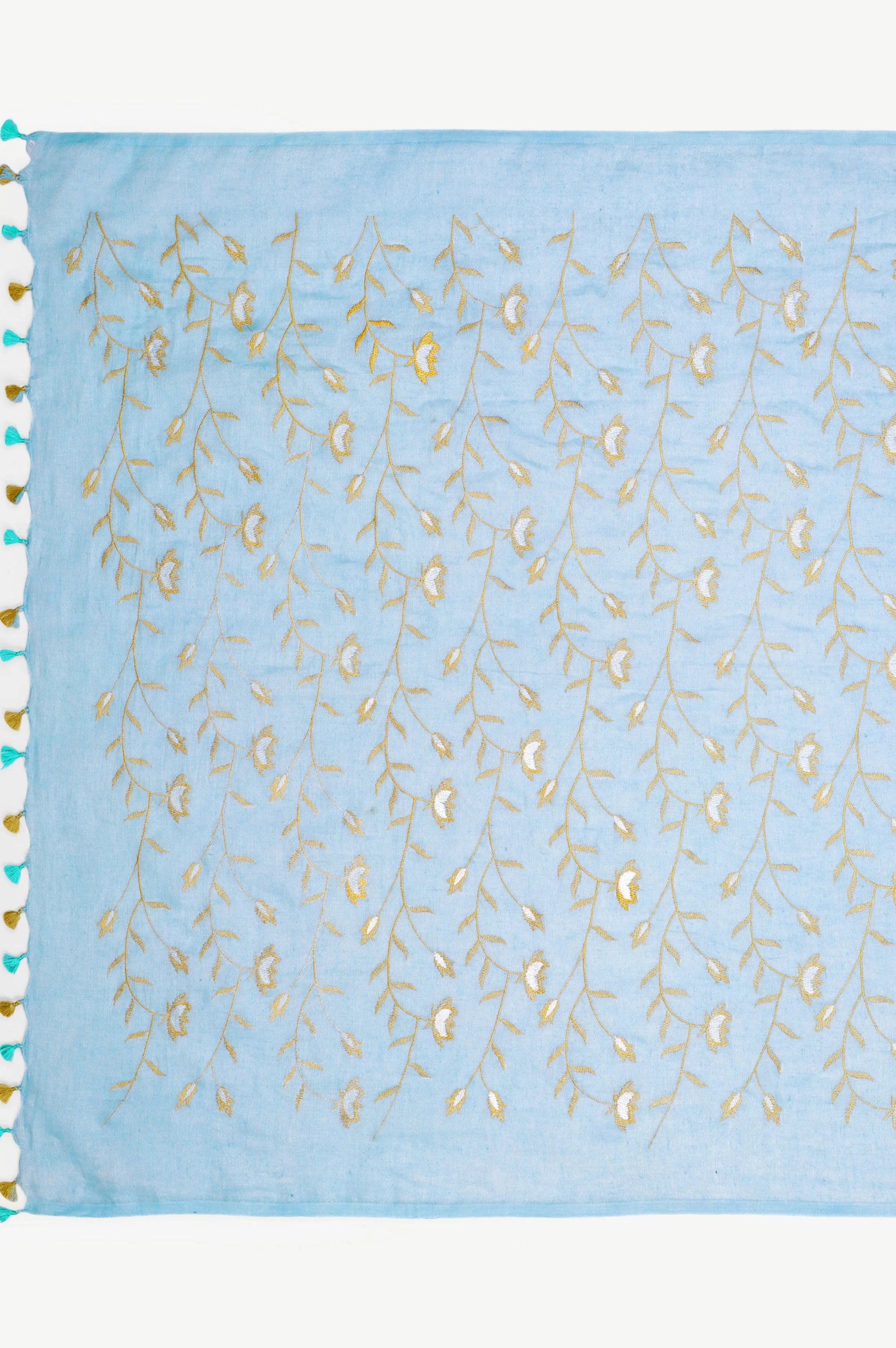 SKY BLUE EMBROIDERED LINEN SAREE - Embroidery