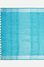 TURQUOISE BLUE LINEN SAREE - Linen