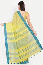 YELLOW BLUE COTTON SAREE - Cotton