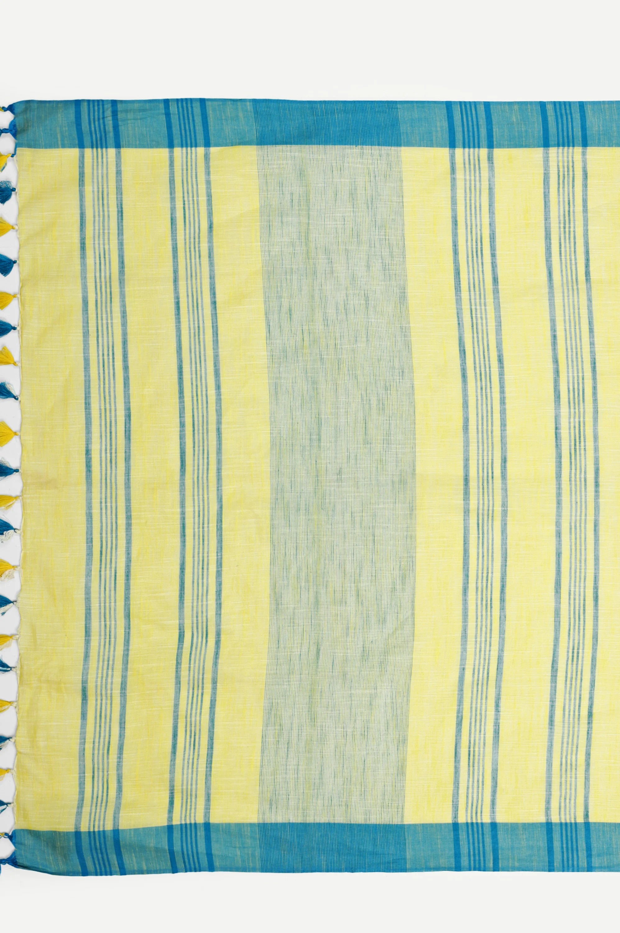 YELLOW BLUE COTTON SAREE - Cotton