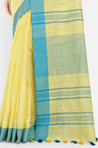 YELLOW BLUE COTTON SAREE - Cotton