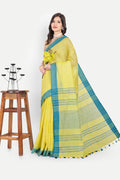 YELLOW BLUE COTTON SAREE - Cotton