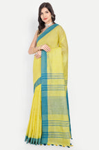 YELLOW BLUE COTTON SAREE - Cotton