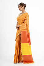 YELLOW ERI SILK SAREE WITH STRIPED PALLU - Hand - woven